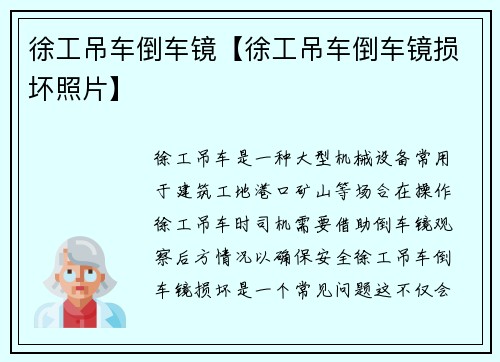 徐工吊车倒车镜【徐工吊车倒车镜损坏照片】